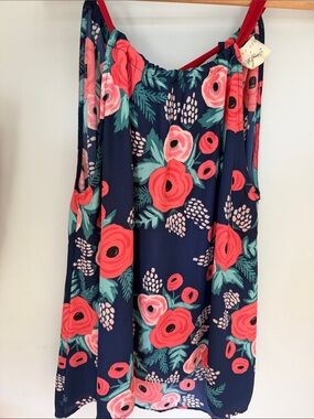 Floral Navy blouse with Coral Rose Print